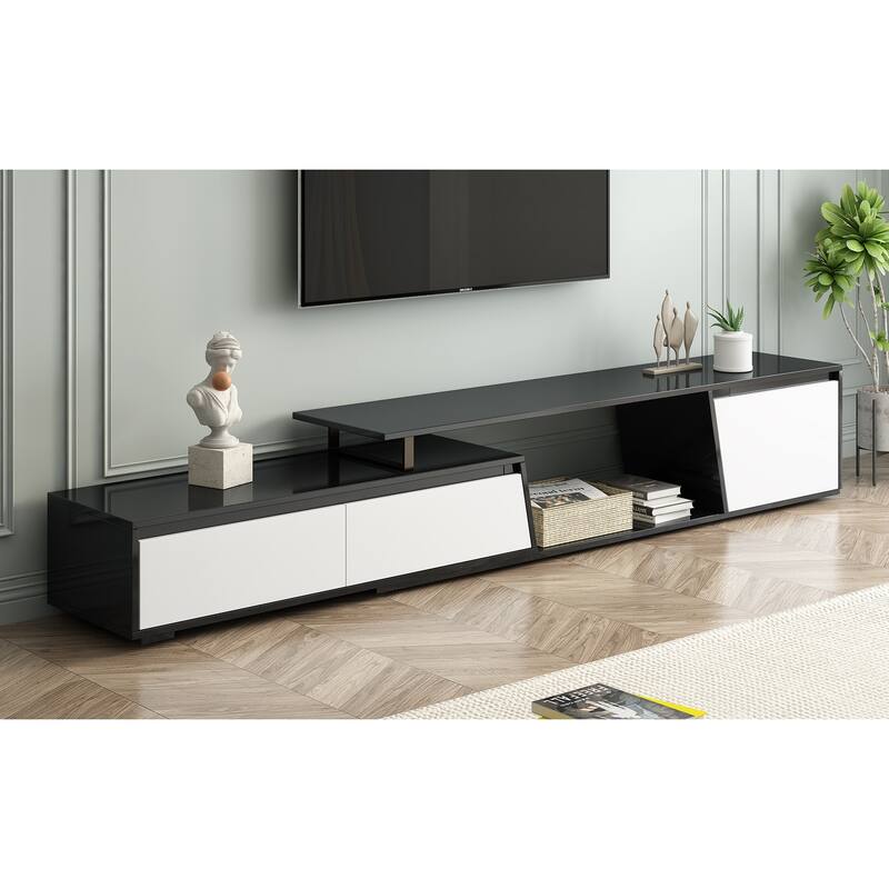 Modern Minimalist Rectangle Extendable 100 inch TV Stand with Two Drawers - 15.70 x 70.70 x 15.70