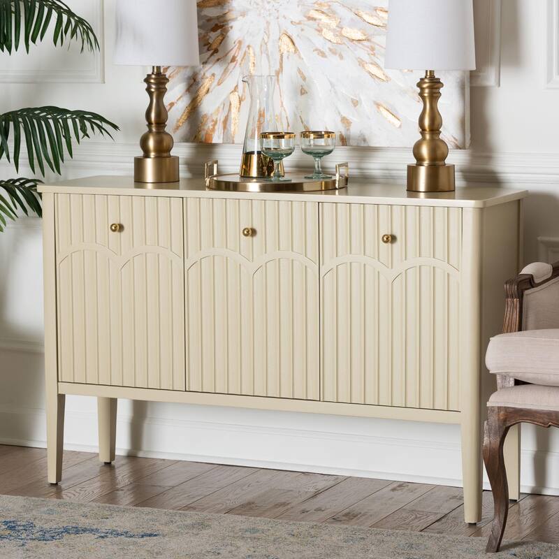 Leeba Sideboard - Modern Storage Buffet Console with Fluted Wood and Scalloped Molding for Kitchen or Dining Room