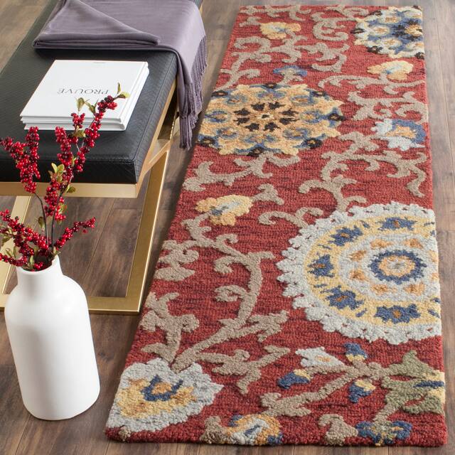 SAFAVIEH Handmade Blossom Nelia Modern Floral Wool Rug - 2'3" x 10' Runner - Red/Multi