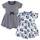 preview thumbnail 1 of 0, Touched by Nature Baby and Toddler Girl Organic Cotton Short-Sleeve Dresses 2pk, Navy Floral 2T - Baby Toddler Navy Floral Short Sleeve