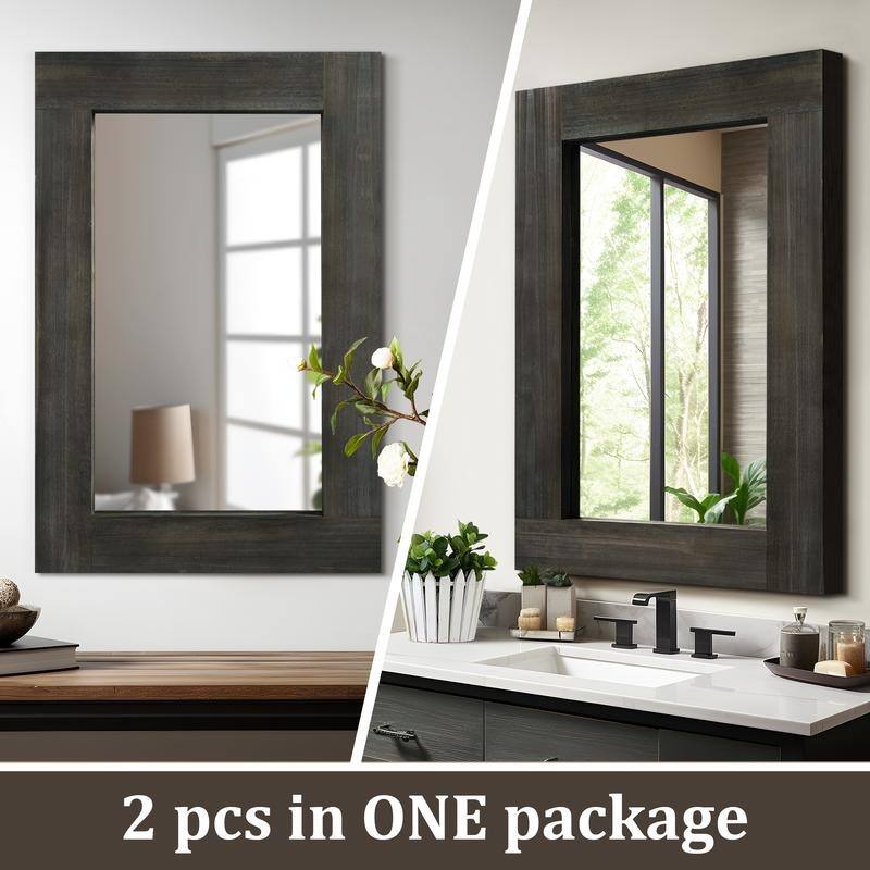 Rectangular Farmhouse Bathroom Mirror with Solid Wood Frame Rustic Wall Mounted for Bedroom Living Room Entryway Wall Decor