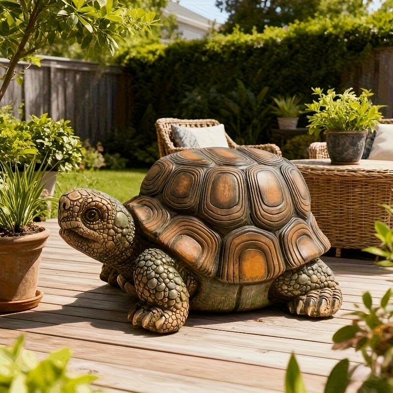 18"Garden Turtle Statue Stool, Simulated Animal Resin Sculpture, Multi-Purpose Decorative Stool for Living Room, Balcony