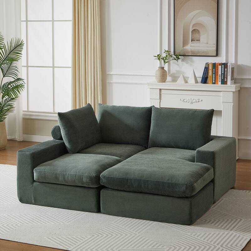 Roomfitters 99" L-Shaped Corduroy Upholstered Sectional Sofa, Modern 3-Seater Sectional Couch with Pillows, Living Room, Green