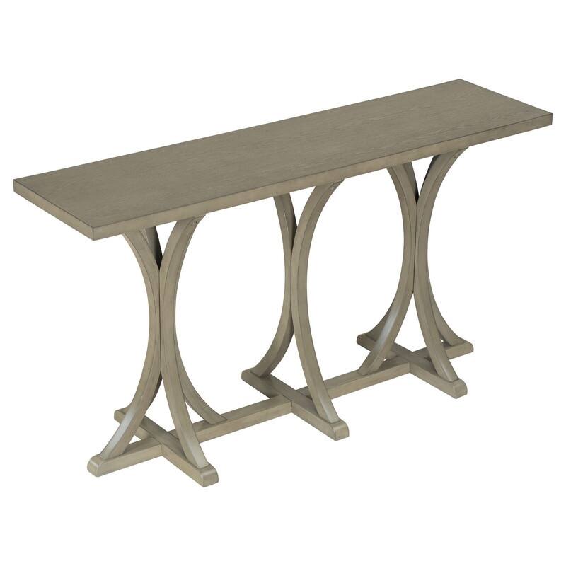 Wooden Console Table, Farmhouse Entryway Table with Oak Veneer Top and Rubberwood Curved Legs