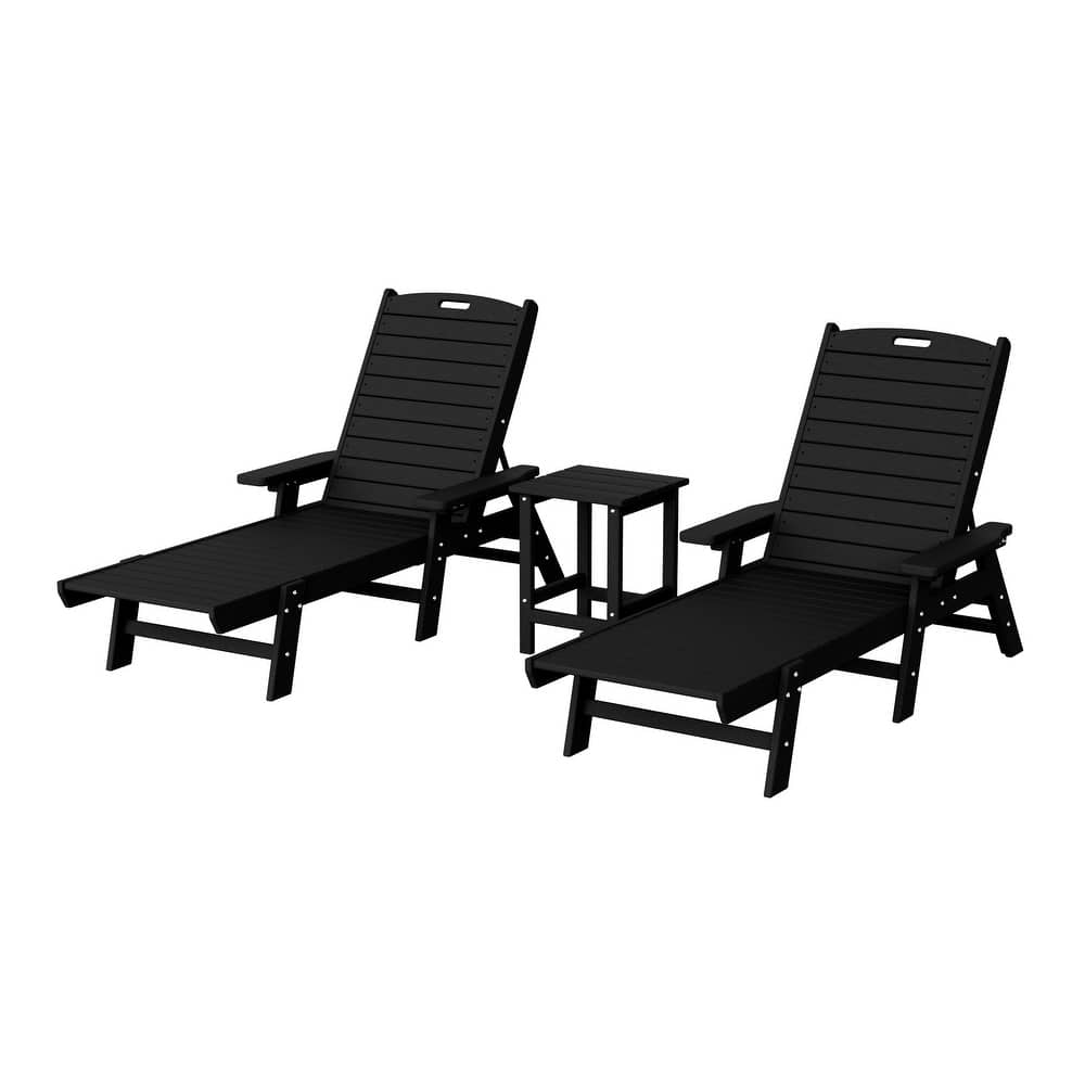 Laguna Hdpe All Weather Outdoor Patio Pool Reclining Chaise Lounges With Square Side Table (3-Piece Set)