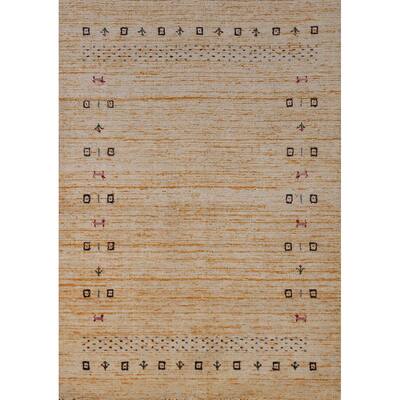 Oriental Gabbeh Indian Rug Hand-Knotted Orange Tribal Wool Carpet - 3'11" x 5'8"