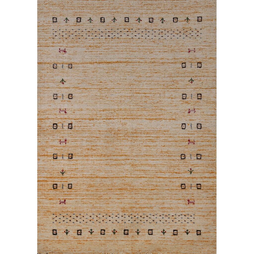 Oriental Gabbeh Indian Rug Hand-Knotted Orange Tribal Wool Carpet - 3'11" x 5'8"