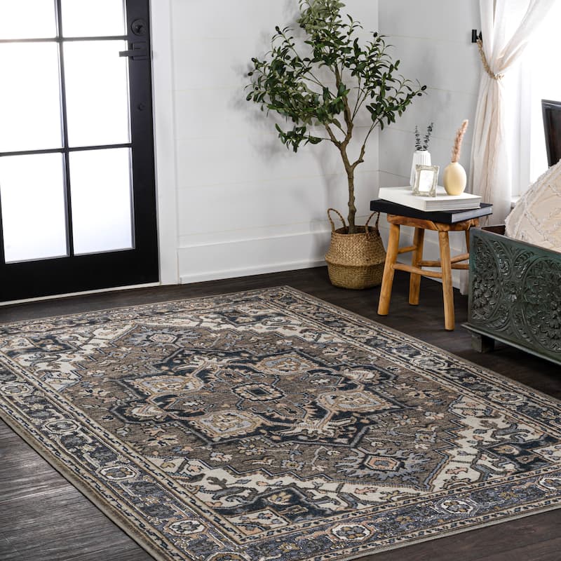 JONATHAN Y Victoria Ornate Large Medallion Machine Washable Area Rug
