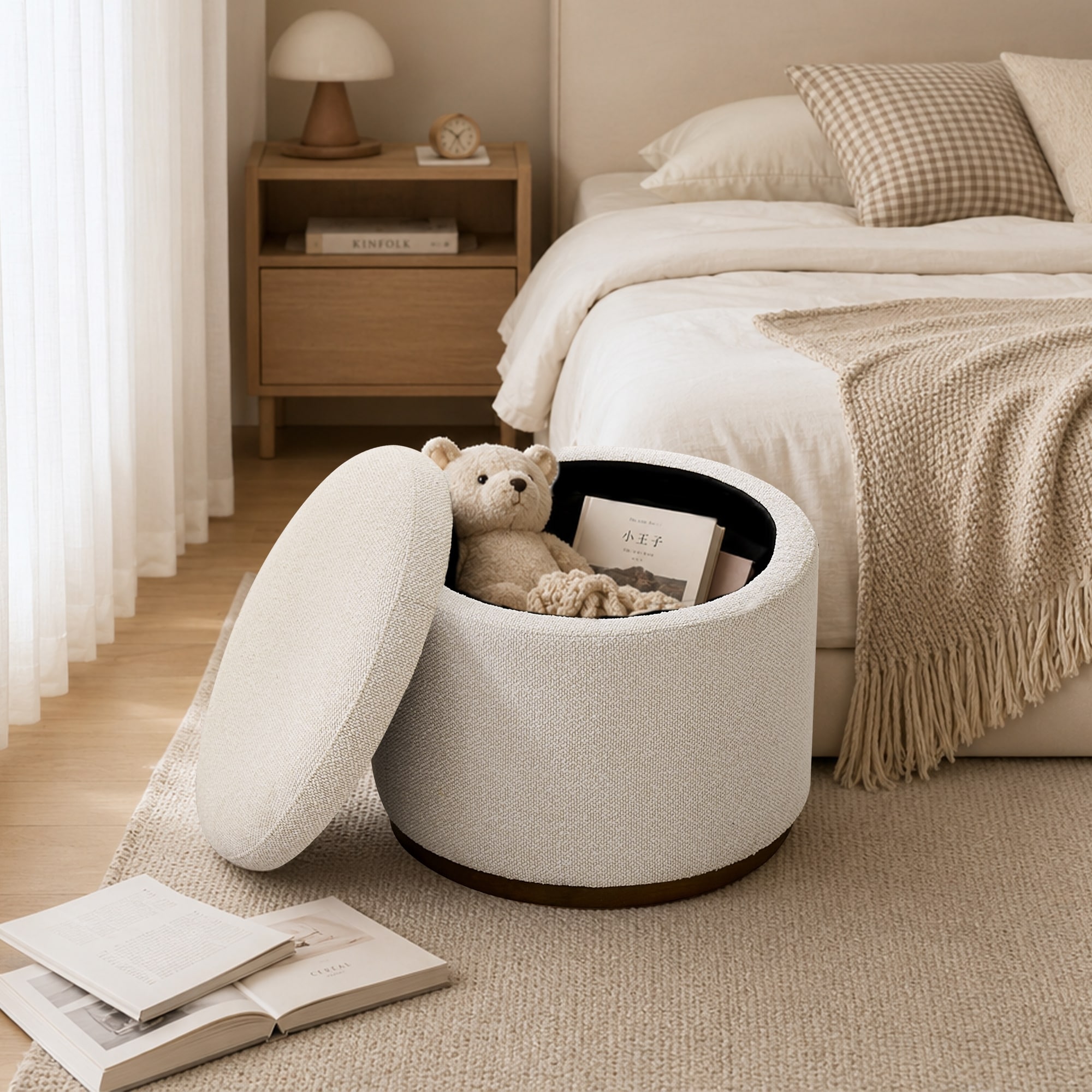 Round Storage Ottoman, Hidden Storage Accent Ottoman