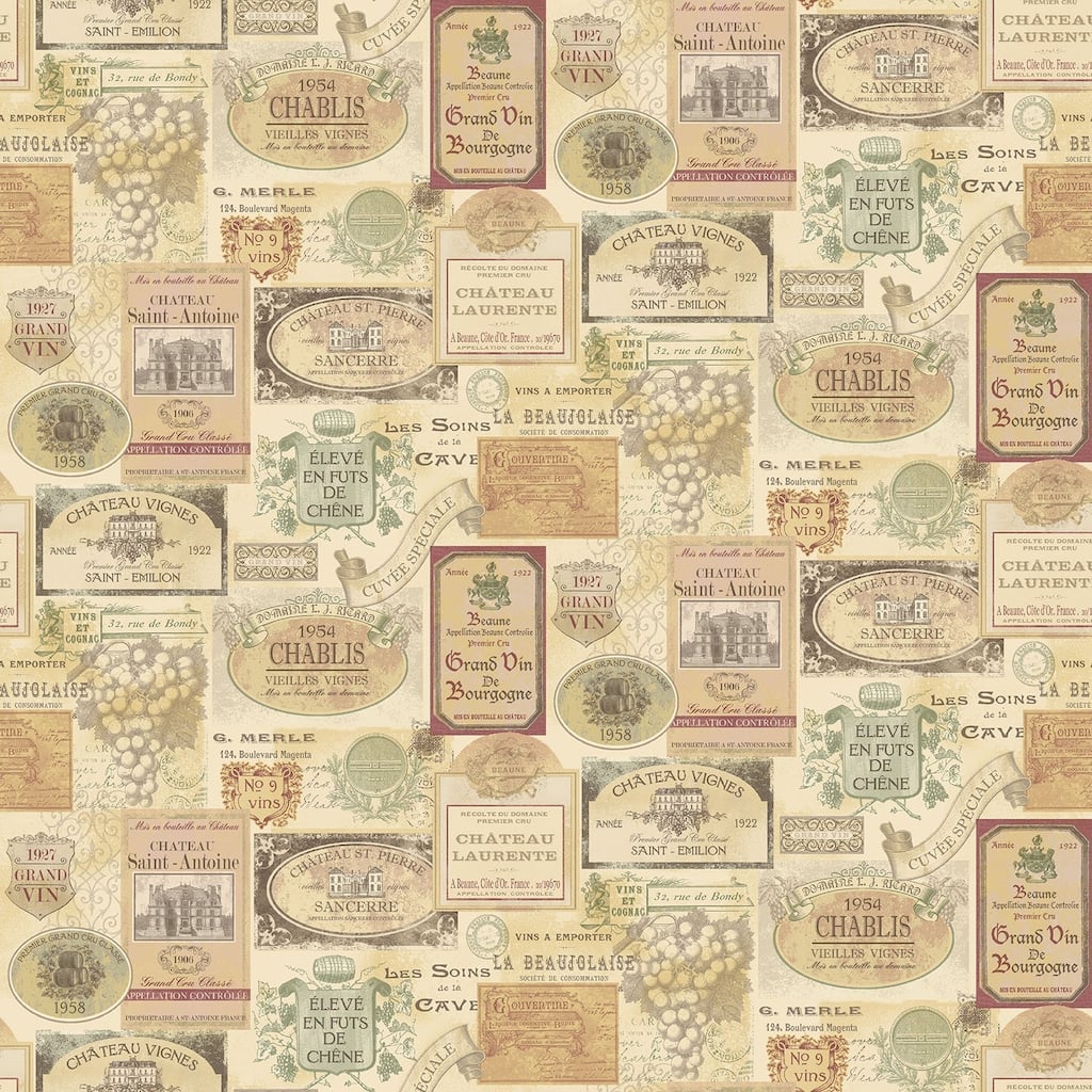 Galerie Wallcoverings Kitchen Recipes Wine Labels Vinyl on Non-woven Matte Wallpaper Roll