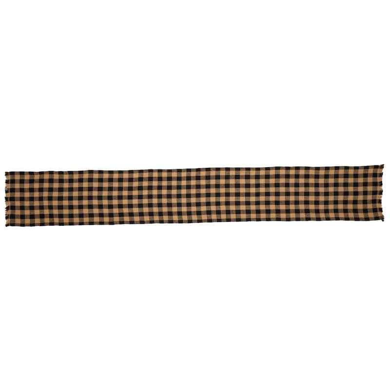 Burlap Black Check Fringed Runner