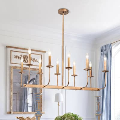 Farmhouse 10-Light Candle Iron Kitchen Island Linear Chandelier