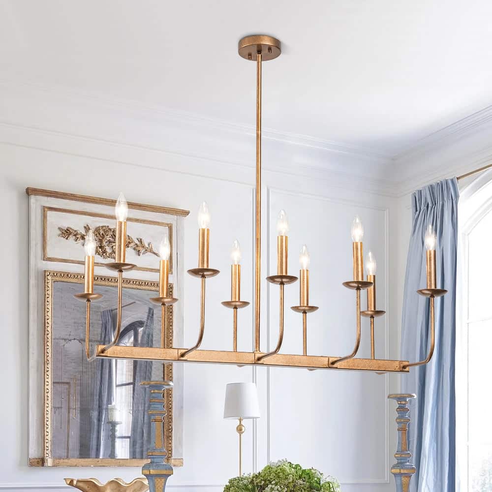 Farmhouse 10-Light Candle Iron Kitchen Island Linear Chandelier