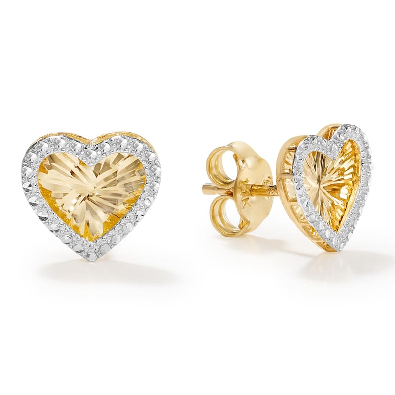 Clover 14K Two-Tone Gold Diamond-Cut Mirror Halo Heart Stud Earrings