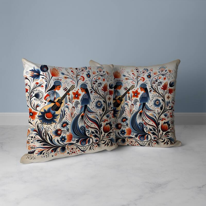 Musical Farry Faux Suede Reversible Throw Pillow Blue and Orange