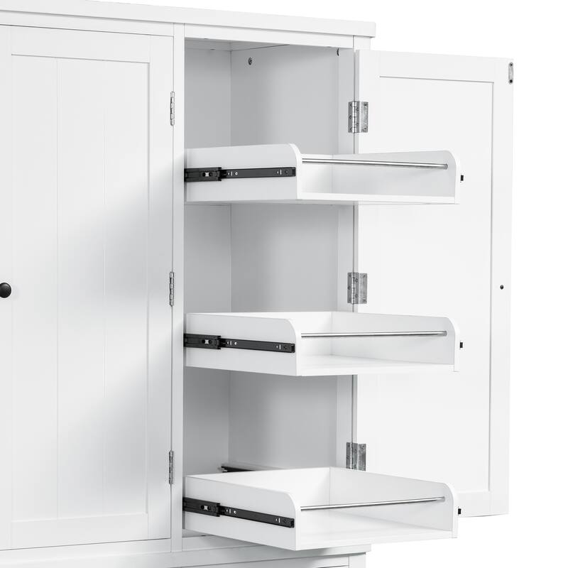 74.8 Inch Farmhouse Kitchen Pantry Cabinet, 53x20 Large Freestanding Storage with Drawers, Door Shelves and Pull-Out Trays