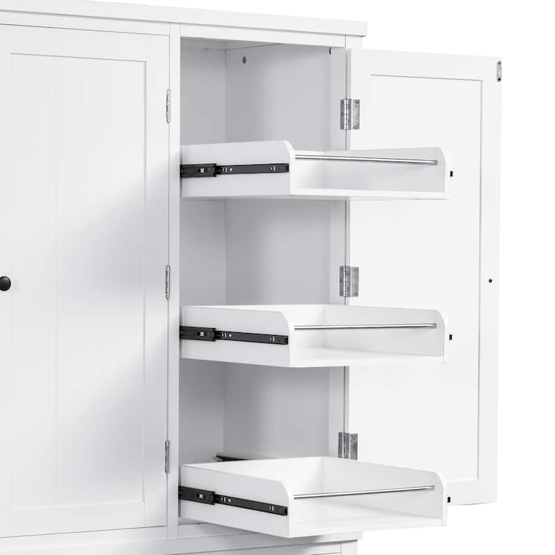 75" Farmhouse Kitchen Pantry Cabinet with Door Shelves, Large Freestanding Cupboard with Pull-Out Trays