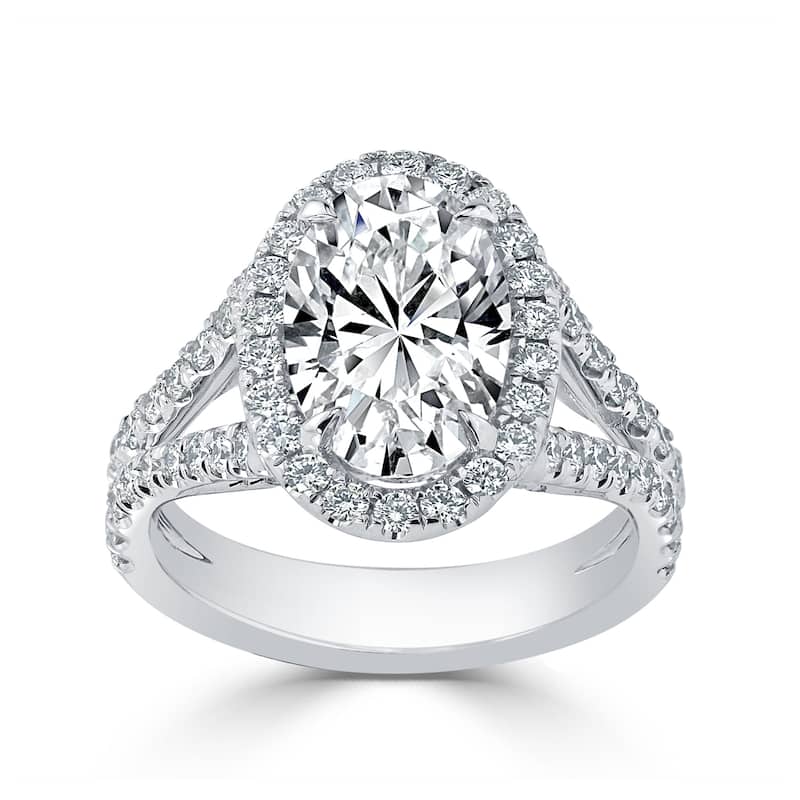 Auriya 14k Gold 2 1/2cttw Split Shank Oval Halo Diamond Engagement Ring (H-I, I1-I2) - White - 8.5