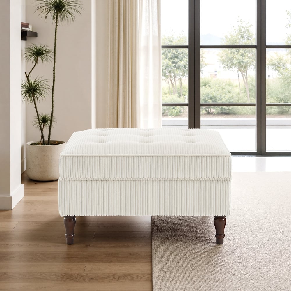 Modular Corduroy Tufted Storage Ottoman with Reversible Tabletop