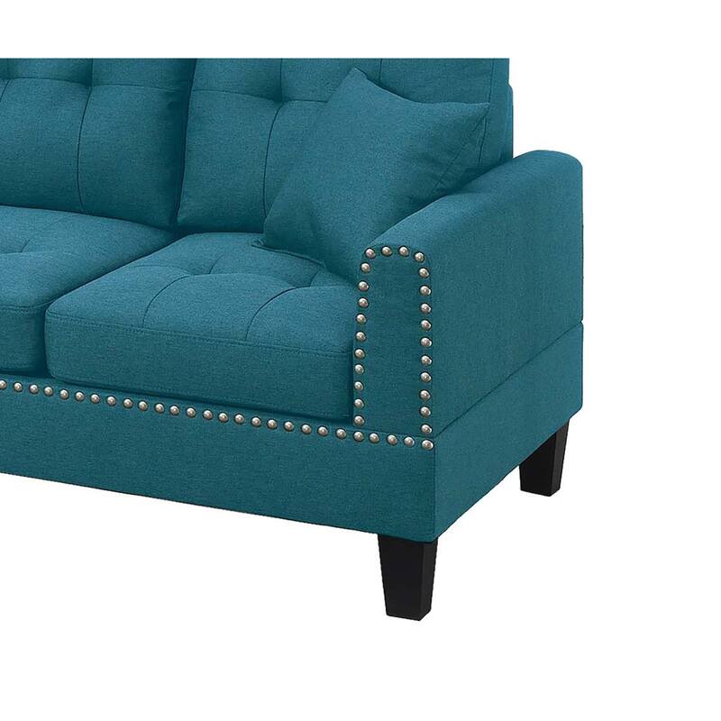 Ena 2pc Sectional Sofa Set with Chaise, 2 Pillows, Azure Green Linen