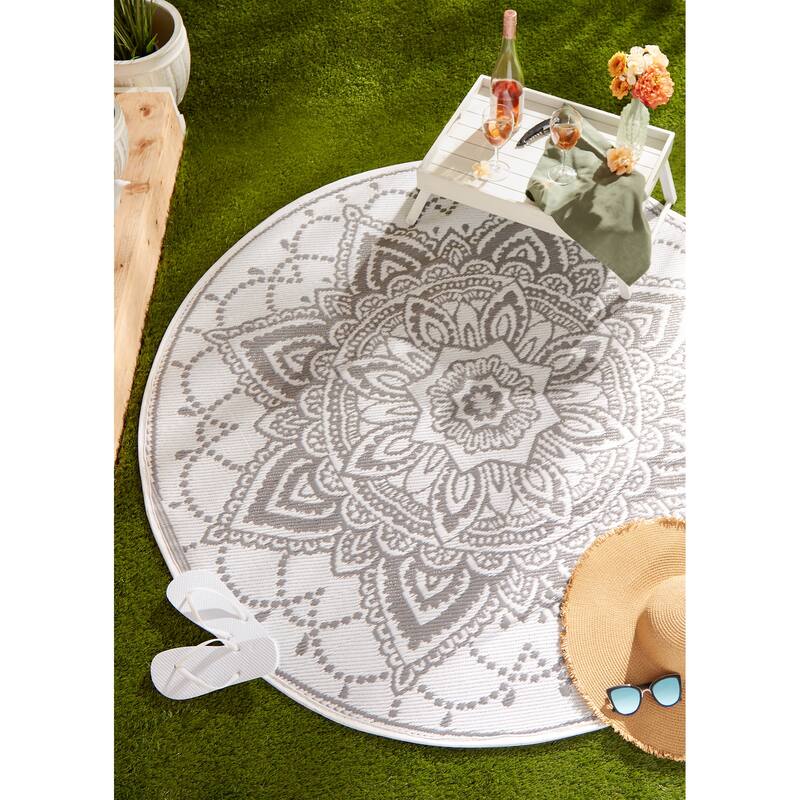 DII Boho Floral Outdoor Rug 5 Ft Round