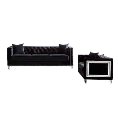 Velvet Sofa Set with Acrylic Legs in Clear and Black
