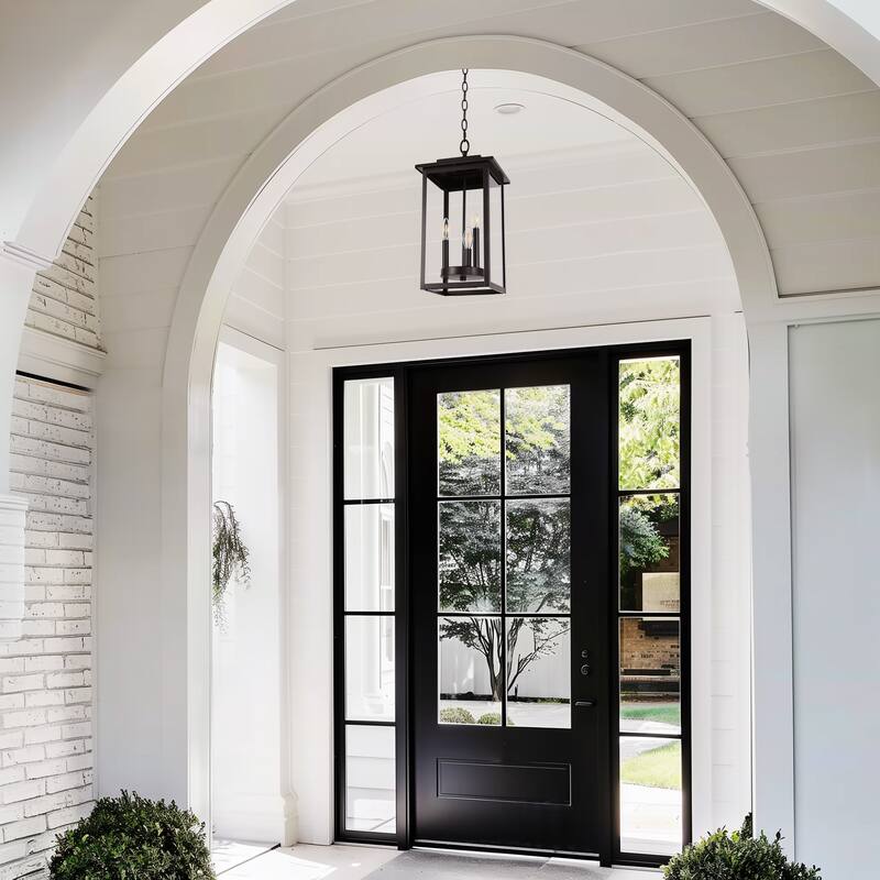 3-Light Transitional Outdoor Hanging Pendant Lantern with Clear Glass