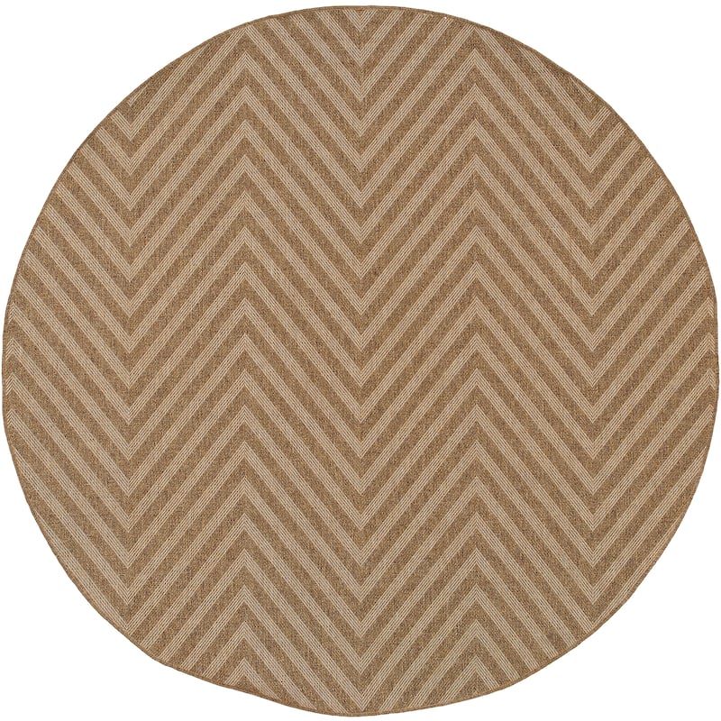 Style Haven Veranda Chevron Tonal Stripes Brown Indoor-Outdoor Rug - 7'10" Round - Tan/Light Brown