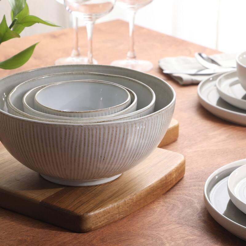 Gibson Elite Sandy Pines 4 Piece Nesting Bowl Set, 4", 5.5", 7" & 9" Round Stoneware Reactive Glaze Finish, Prep & Serving Bowls