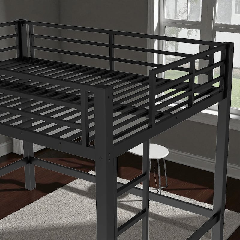 Twin/Twin XL/Full/Queen Size Metal Loft Bed with Guardrails and Dual Ladders, Space-Saving Loft Bed Frame for Bedroom or Dorm