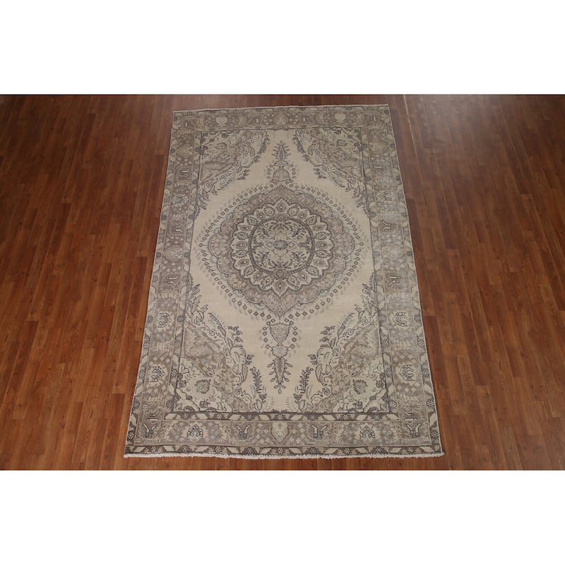 Distressed Tabriz Persian Vintage Rug Handmade Living Room Wool Carpet - 6'2" x 9'7"