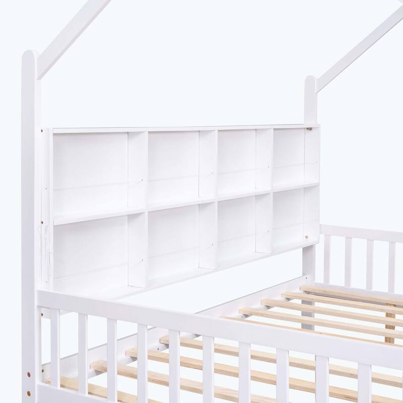 Comfortable Wooden House Bed with 2 Drawers,Kids Bed with Storage Shelf