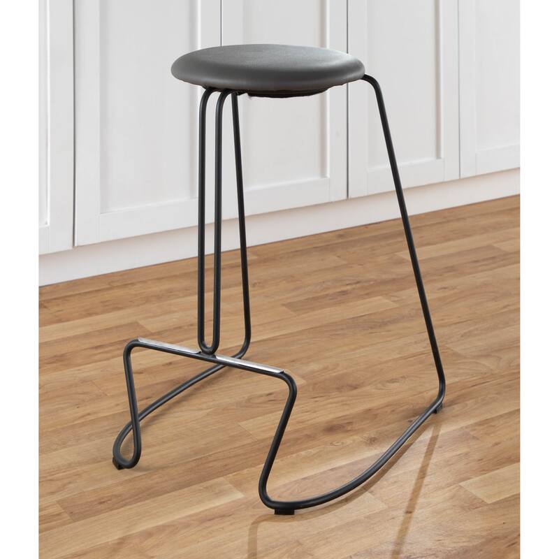Finn Contemporary Counter Stool in Black Steel and Grey Faux Leather - Set of 2 - 19.5"Lx18"Wx25.75"H