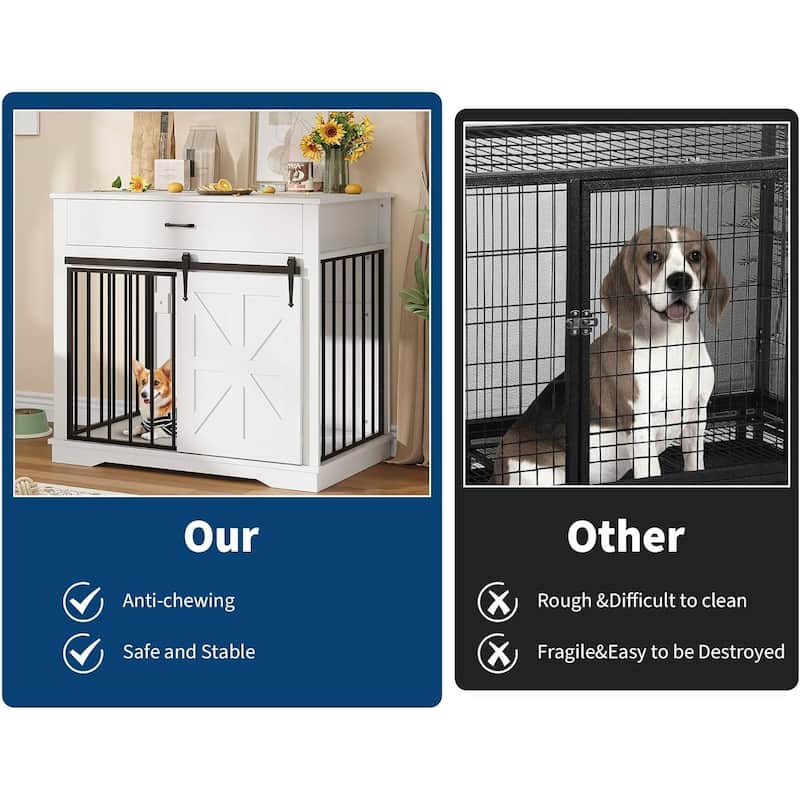 2-in-1 Dog Crate Furniture, Farmhouse Dogs Kennel for Small Medium Dogs