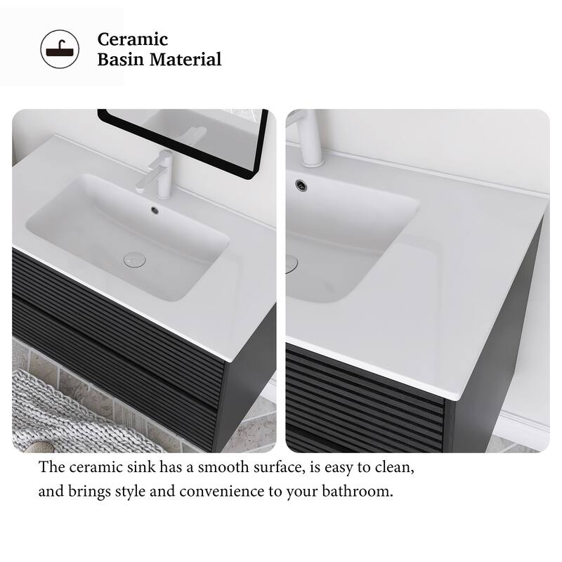 Wall-Mounted Bathroom Vanity with White Ceramic Sink
