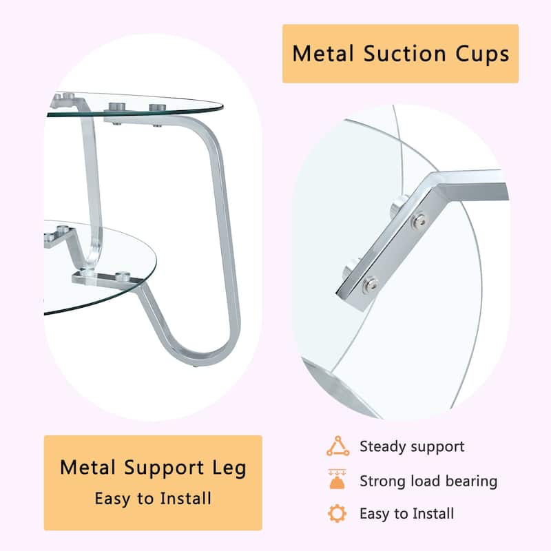 Retro Metal Frame Coffee Table with Double Layer Tempered Glass Minimalist Design