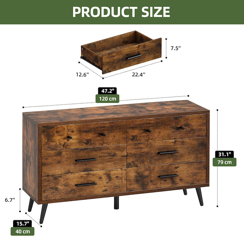 Rustic TV Stand for 65" TV, Entertainment Center with 6 Storage Drawers