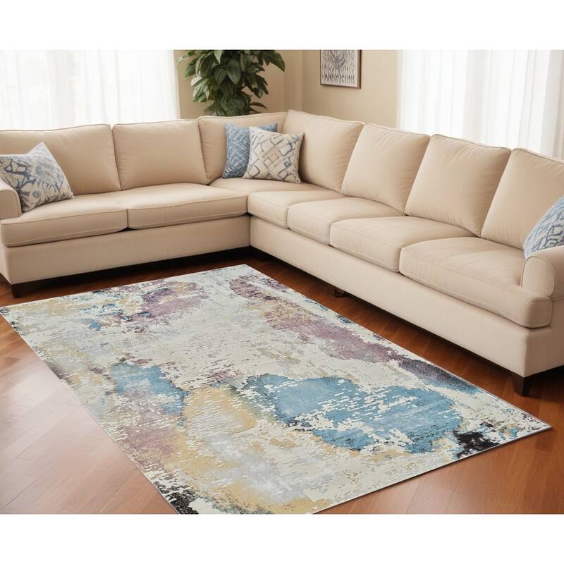 Biko Distressed Abstract Modern Stain Resistant Woven Durable Area Rug By HomeRoots - 5' X 8' - Cream/Onyx - Rectangle
