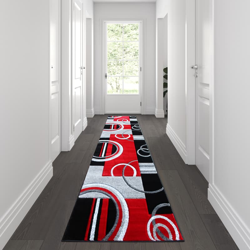 Modern Geometric Design Abstract Area Rug - Red - 3' x 10'