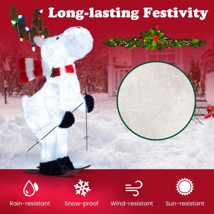 Multi-Color Fabric Metal Animated Christmas Reindeer with LED Lights and Skiing Arms - Multi Color - 24" x 16.5" x 44"