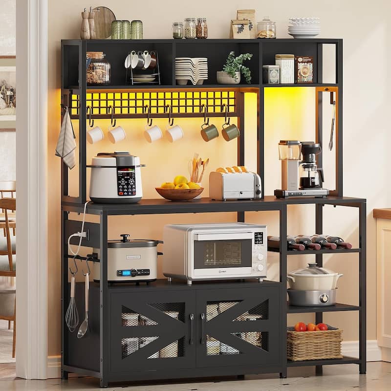 Baker's Rack Coffee Bar Cabinet Microwave Stand Kitchen Cabinet - Multi