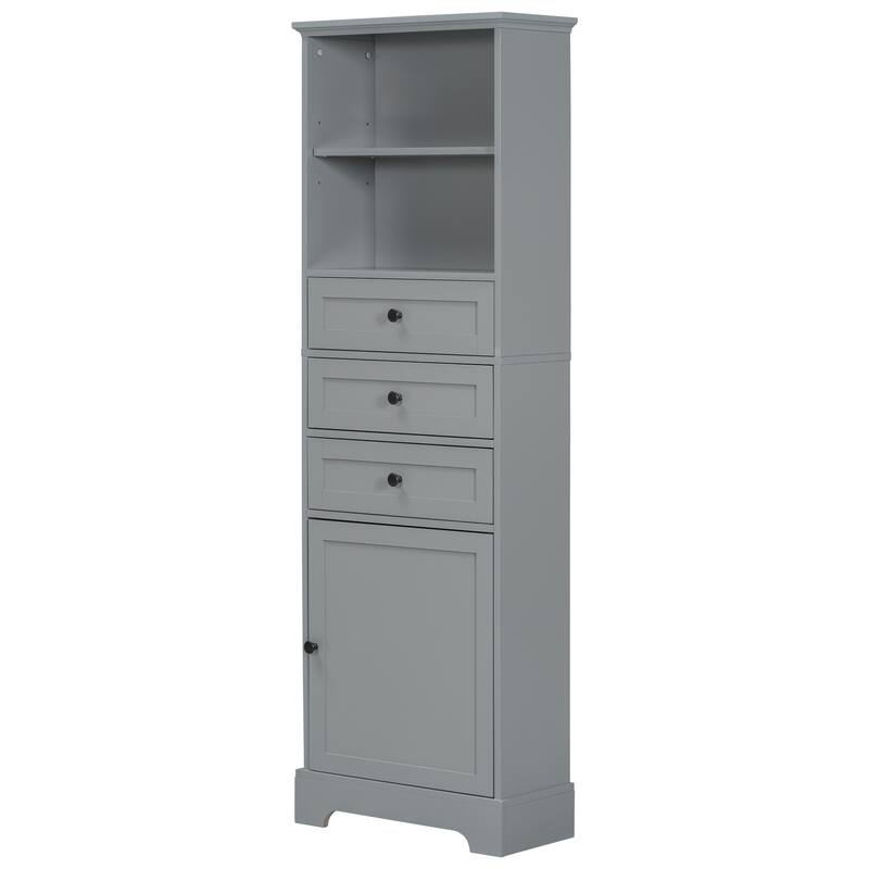 Tall Bathroom Cabinet, Storage Cabinet with Door, 2 Drawers, 3 Open Shelves and Ajustable Shelves for Kitchen Entrance Bedroom