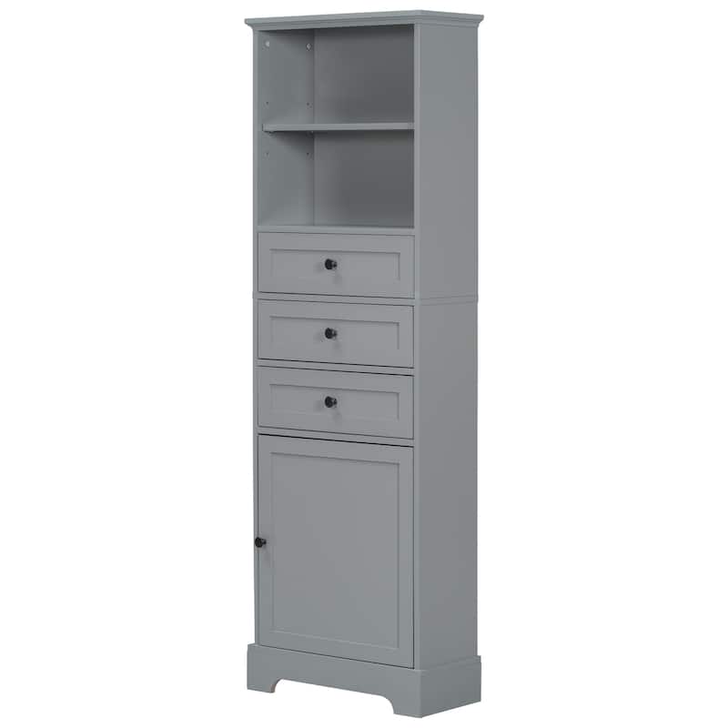 Tall Storage Cabinet with 3 Drawers and Adjustable Shelves