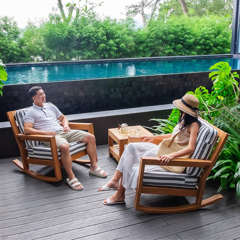 Cambridge Casual Leon 3-Piece Teak Outdoor Rocking Chair Set