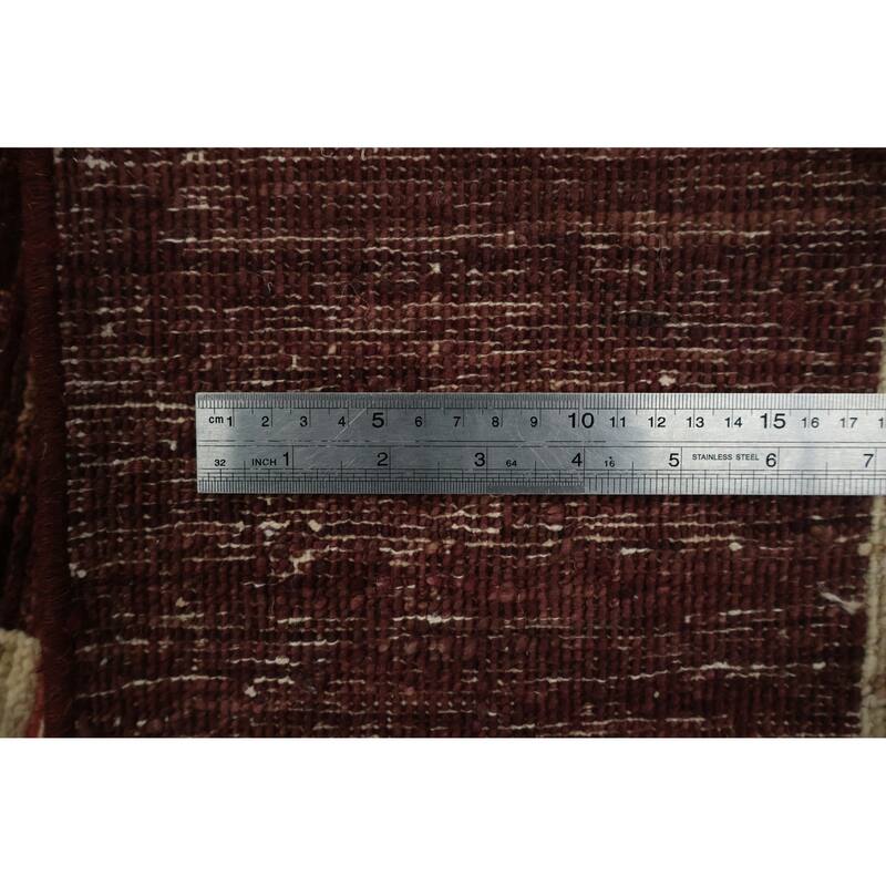 Hand Knotted Oriental 100% Wool Carpet Modern Geometric Red Gabbeh Area Rug - 10' 2'' X 8' 2''