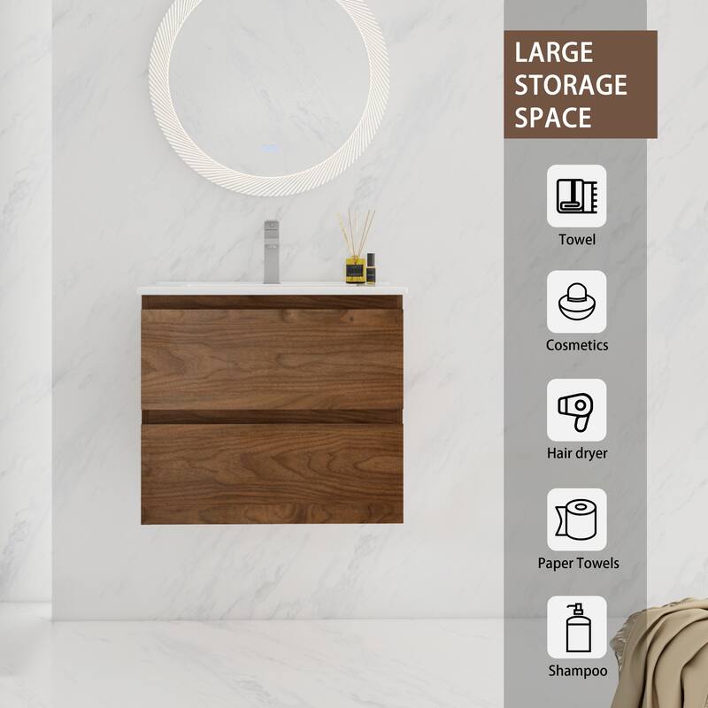 BNK 24"/30"/36'' Single Sink Bathroom Vanity with Two Soft Close Drawers