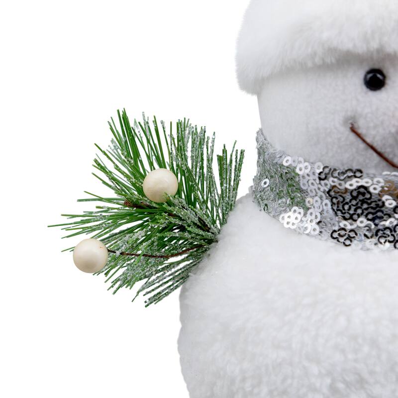 Frosted Sequined Christmas Snowman Figure - 12" - White and Silver