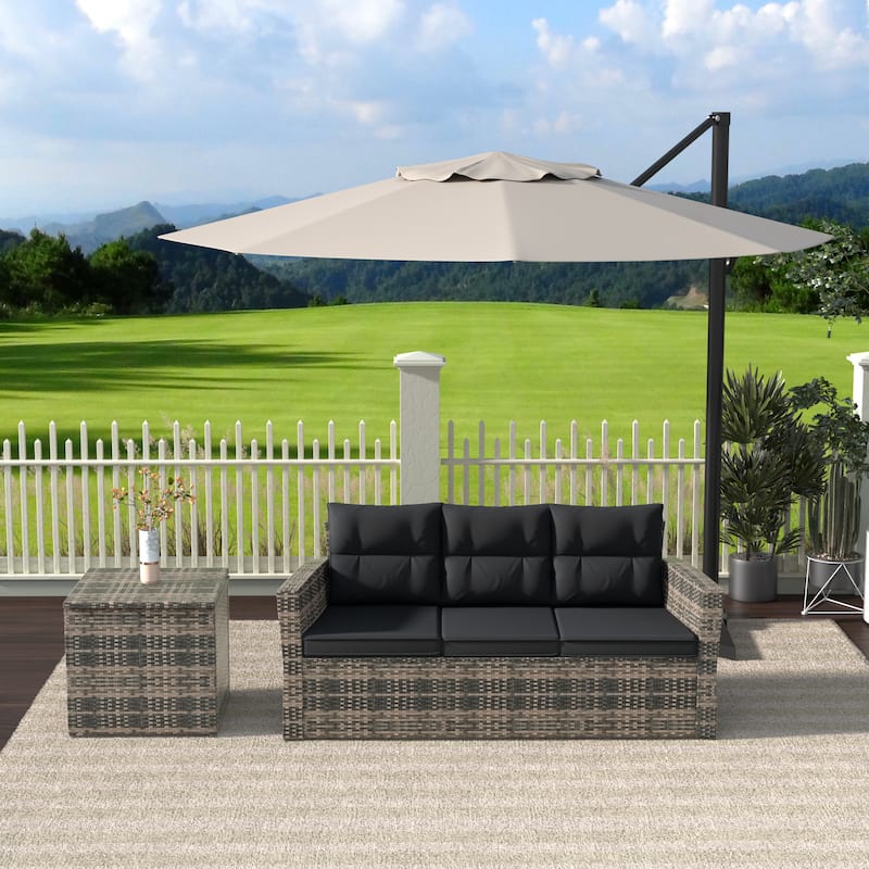 Cruz Brown Wicker Outdoor Patio Sofa - Grey