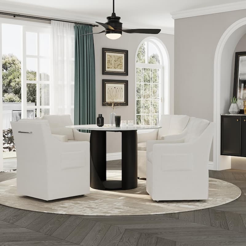 White Round Sintered Stone Dining Table with Matte Black Sandblasted Texture Base