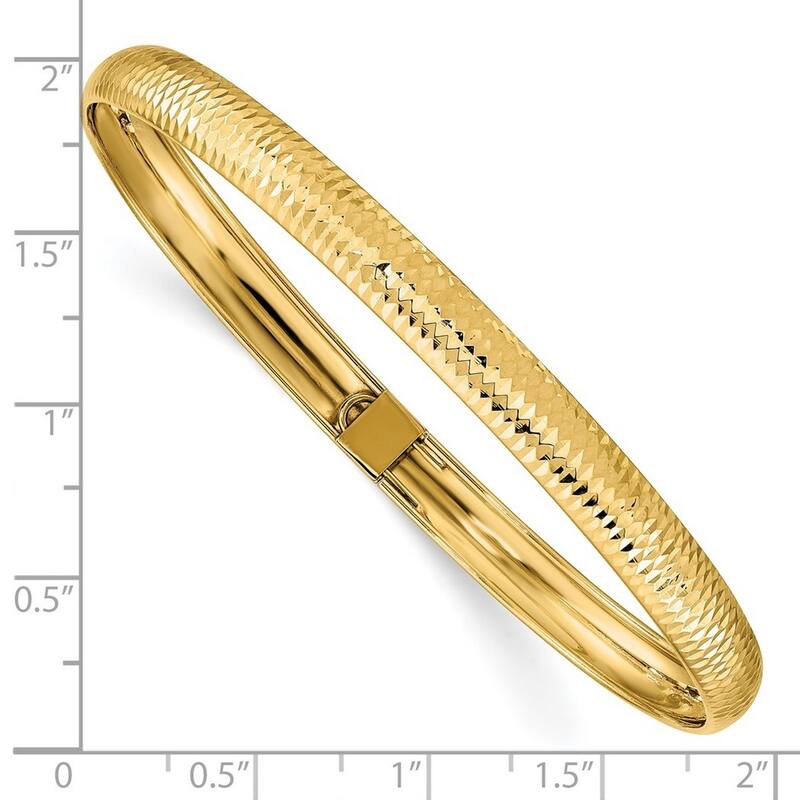 Curata 10k Yellow Gold 8" 6.15mm Wide Textured Flexible Slip-on Bangle Bracelet
